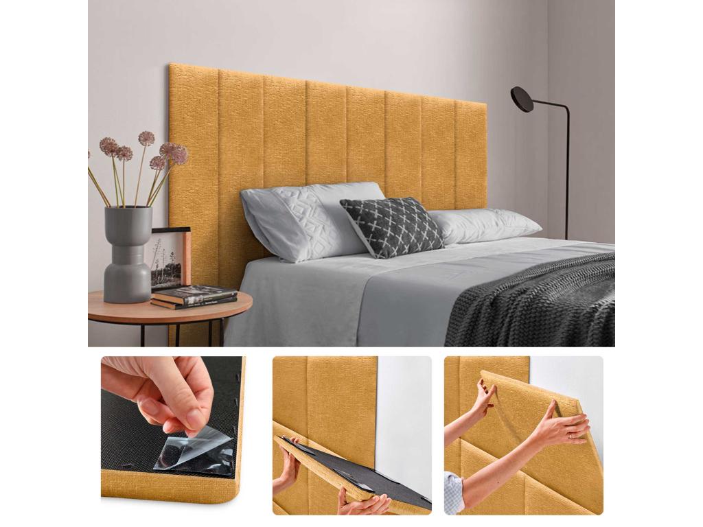 Nobellea Set of 4 Self-Adhesive Acoustic Wall Panels in Eco-Friendly Wool, Shock-Absorbing Protection, Mustard, 60x30 cm x4 BKPO83991