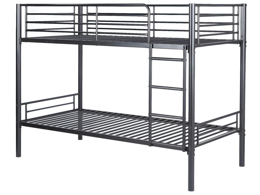 Nobellea Bunk Bed, Raised Bed for 2 People, Slatted Base Included, 90x190 cm, Black Lacquered Metal, Industrial Style, AGOL68137