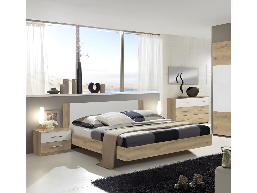 Adult bedroom set 160x200 cm, oak beam effect/white - Boisona - JCEO99675