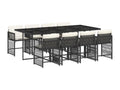 9-piece garden dining set with cushions, black resin wicker QNJC85598