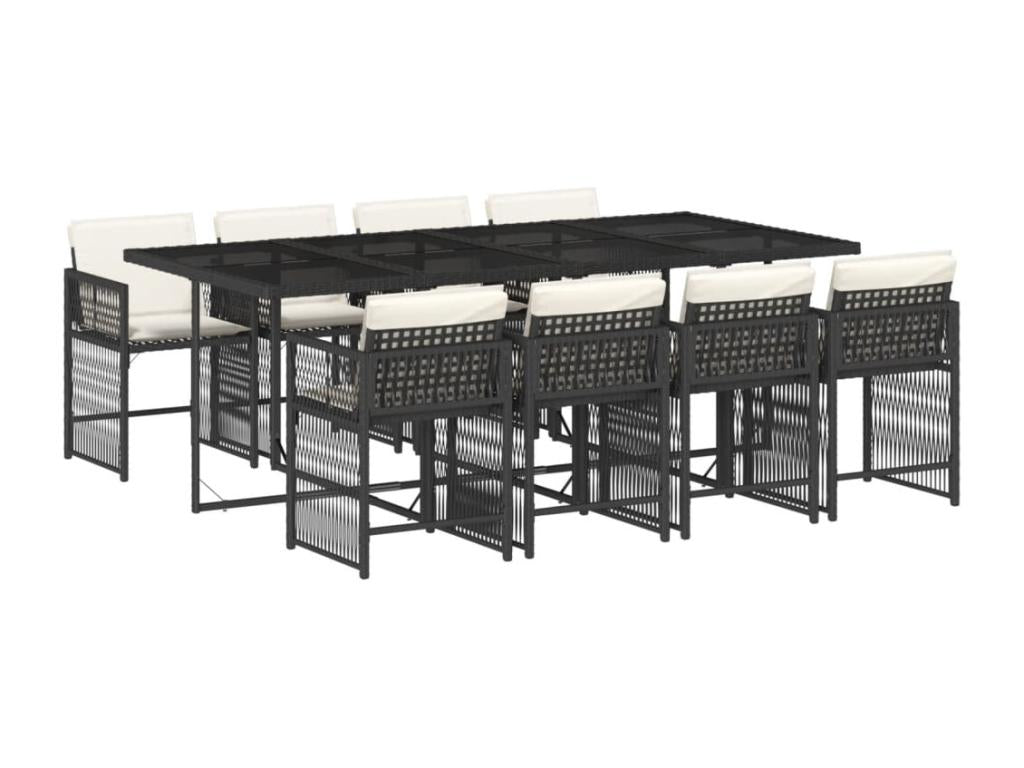 9-piece garden dining set with cushions, black resin wicker QNJC85598