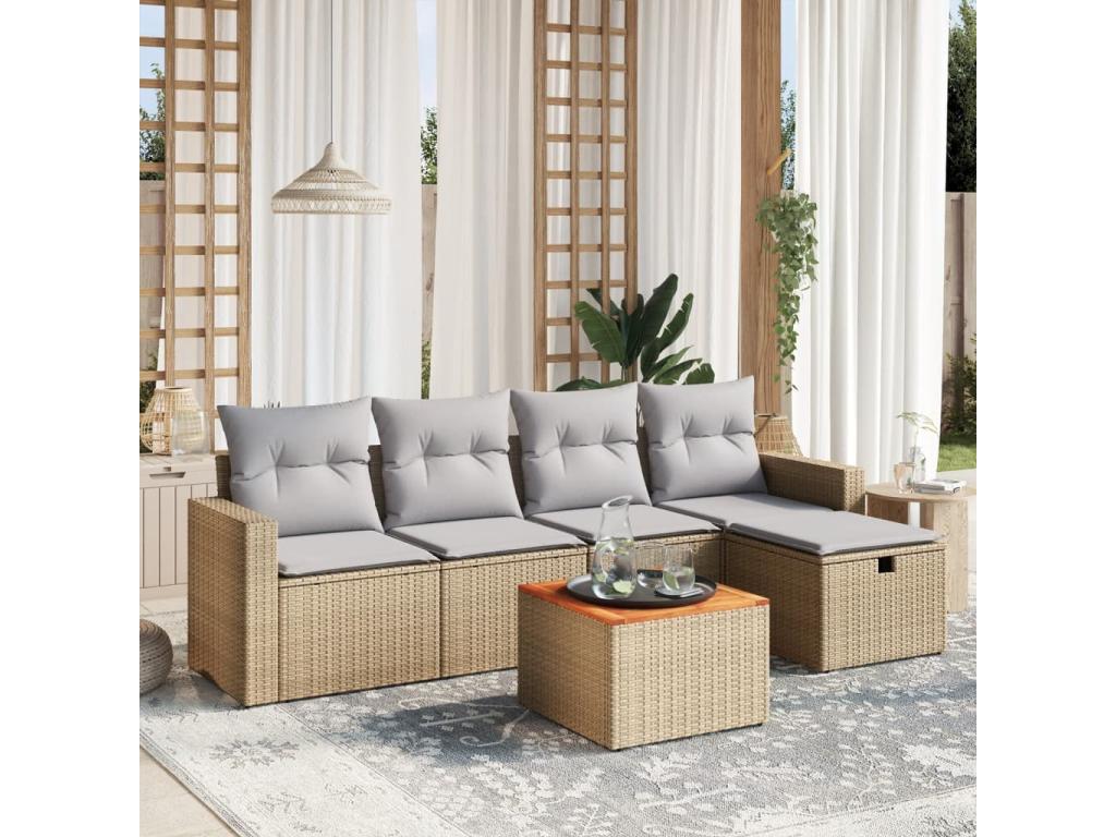 Garden furniture set with cushions, 6 pieces, meNobellea beige woven resin WUBB88830