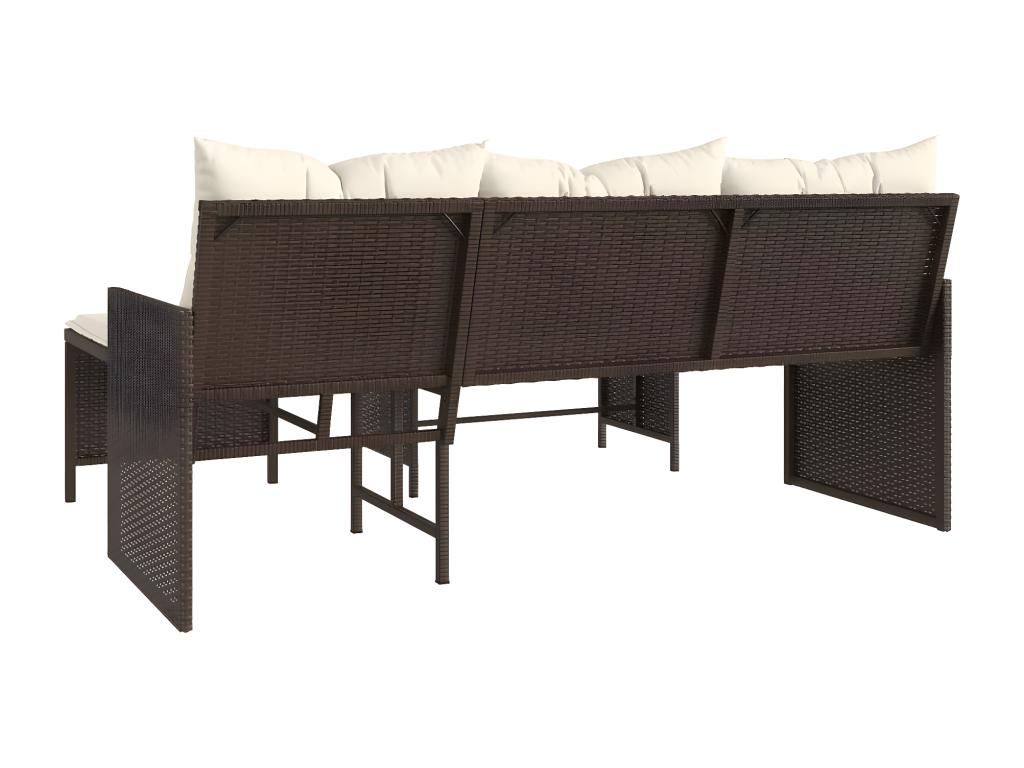 Brown L-shaped garden sofa with table and cushions XLSE09292