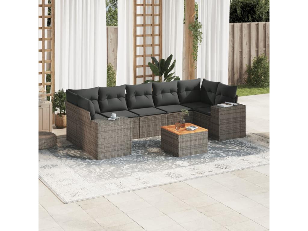 8-piece garden furniture set with grey resin wicker cushions GSBA73123