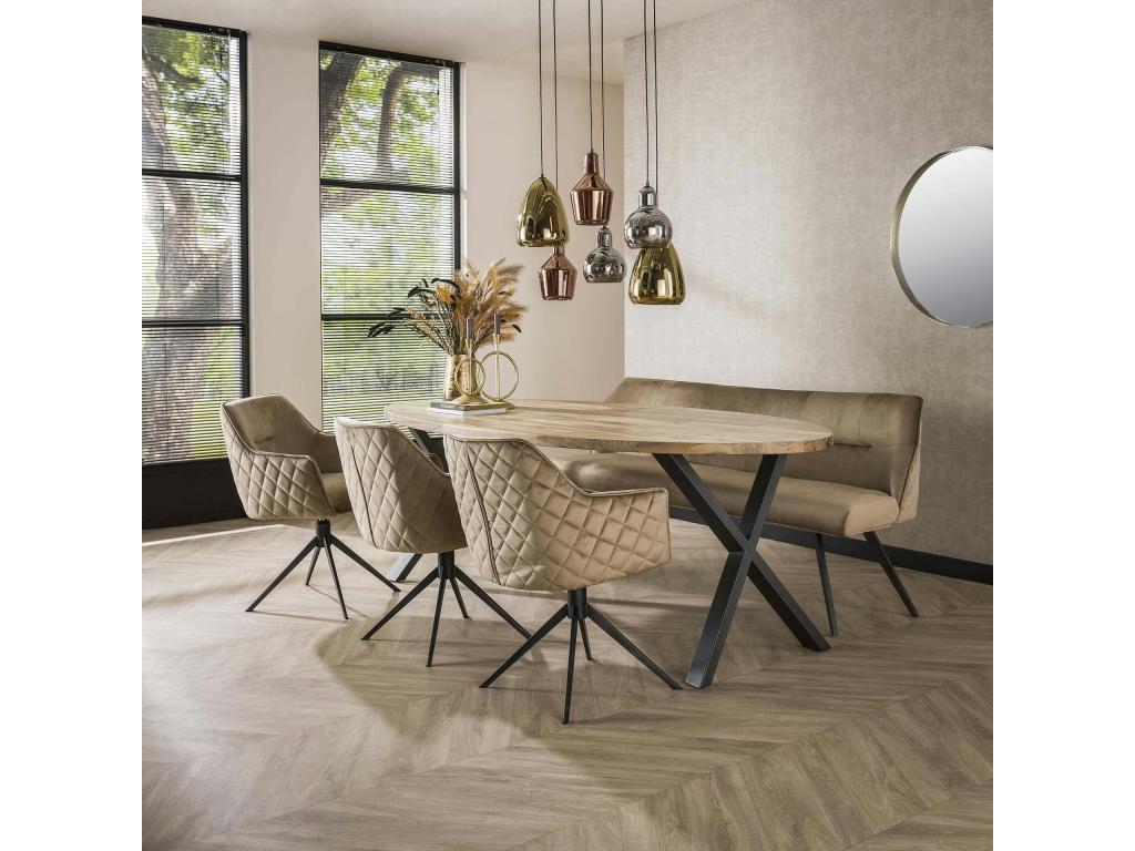 Swivel dining chair in sand-colored velvet with checkerboard pattern, set of 2, Nobellea YESD24882