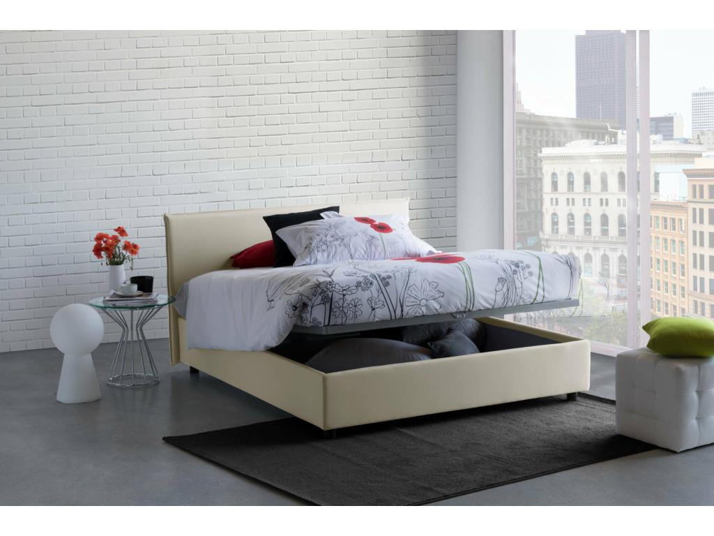 Dekonao Double Bed with Storage Bed and Fabric Upholstery, Made in Italy, Front Opening, Suitable for 140x190 cm Mattress, Beige NFNK06432
