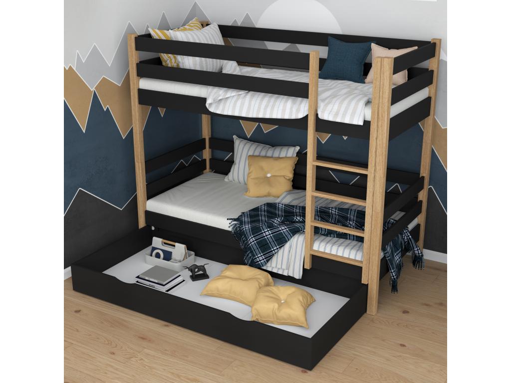 Wooden bunk bed - with drawer N01 Black / Natural Oak 120x200 AKLY53361