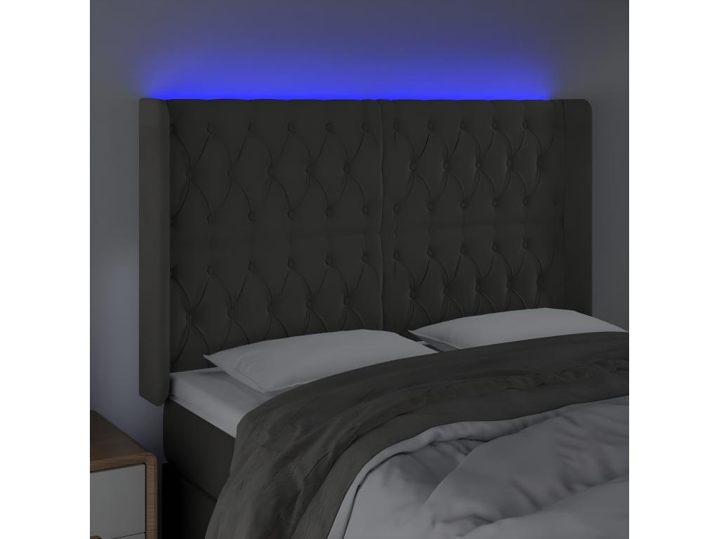 LED Headboard, Dark Grey, 147x16x118/128 cm, Velvet, BFWF77235