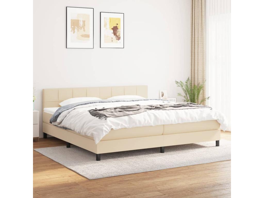 Upholstered bed base with mattress, Cream 200x200 cm, Fabric KGHV98604