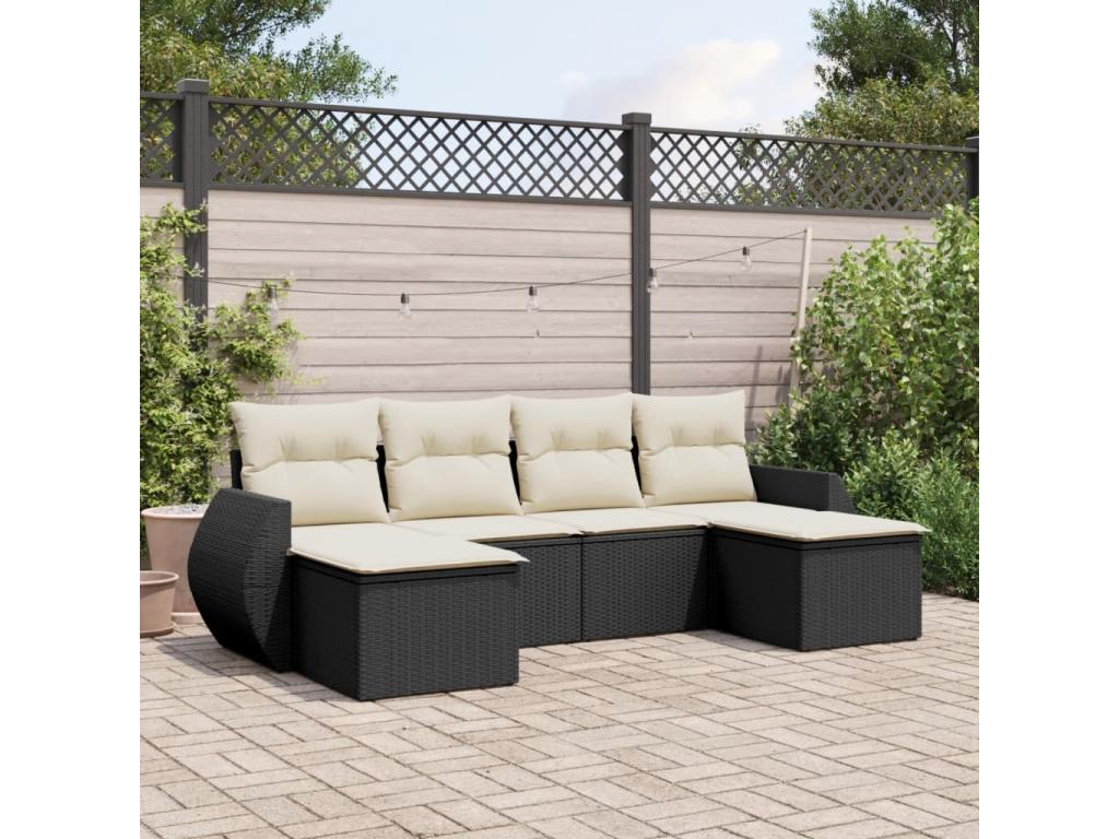 6-piece garden furniture set with cushions, black woven resin COUI80510