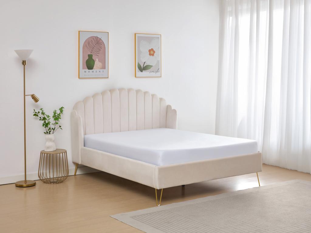 160x200 cm bed with headboard by Nobellea - Velvet - Beige - Nobellea OOIO85808