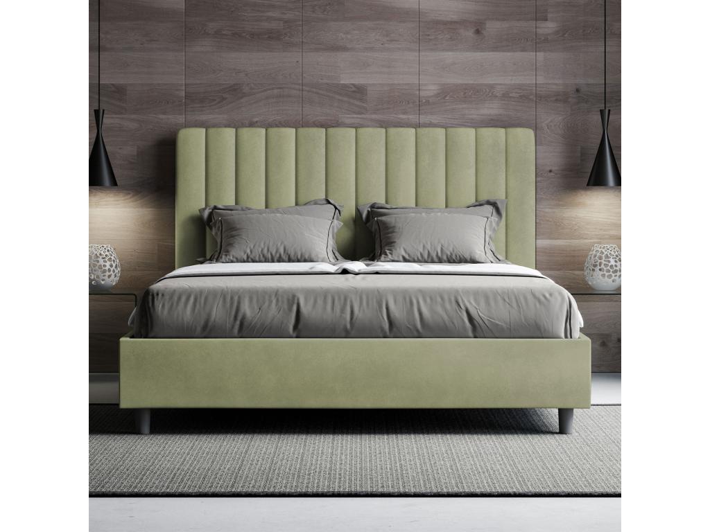 Bed with upholstered slatted base 160x190 green microfiber Nobellea BVHC64177
