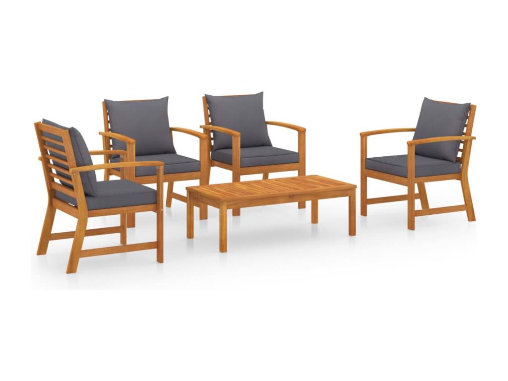 5-piece garden furniture set with cushions, solid Nobelea wood ODDR79318
