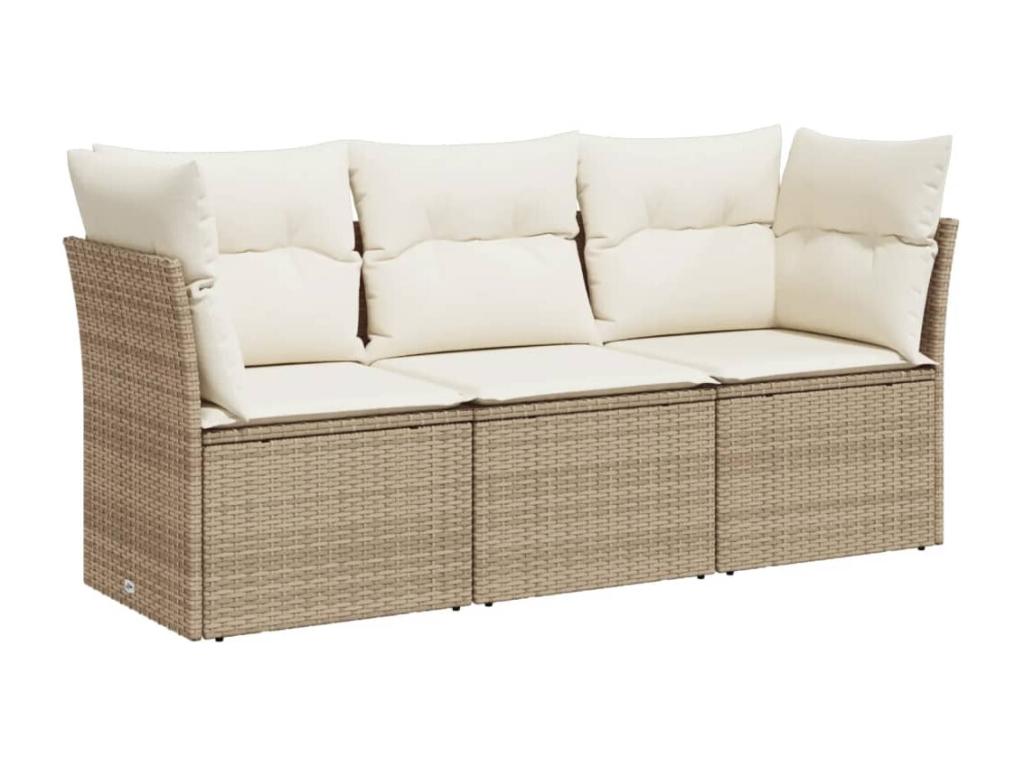 3-piece beige resin wicker garden furniture set with cushions IQRI32094