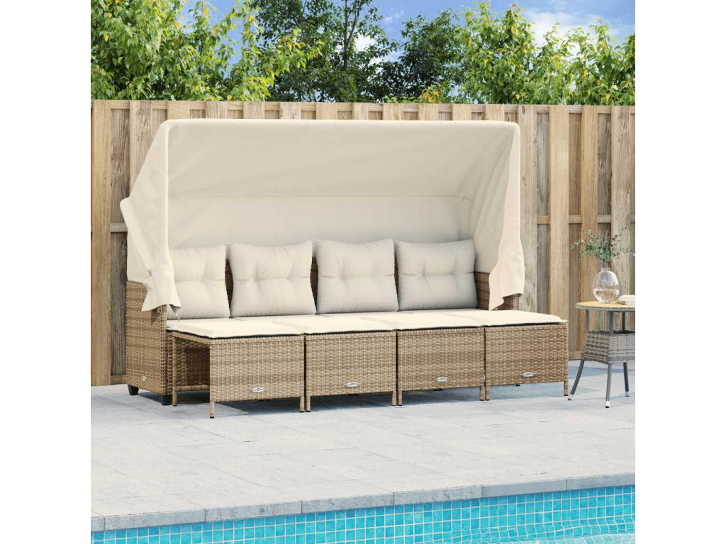 5-piece garden furniture set with cushions, beige woven resin KSXW45847
