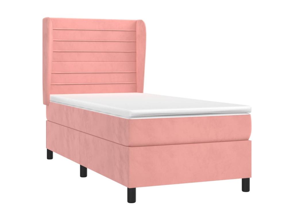 Upholstered bed base and mattress, Pink, 80x200 cm, Velvet, RXAP66858