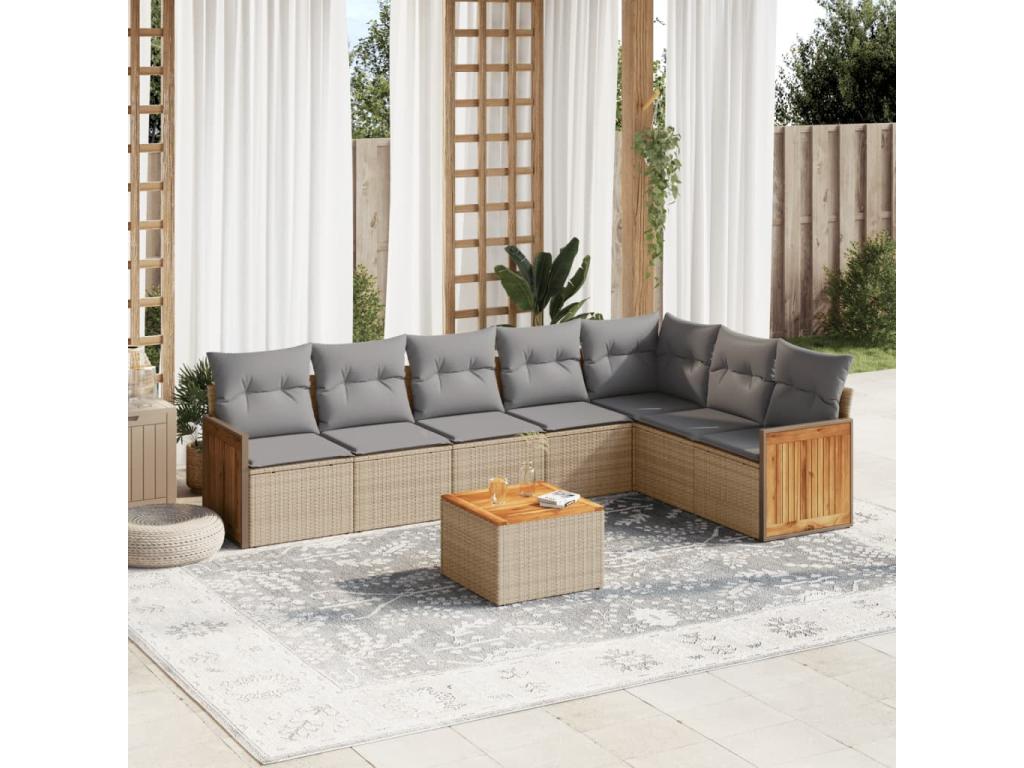 8-piece beige resin wicker garden furniture set with cushions AIAY50243