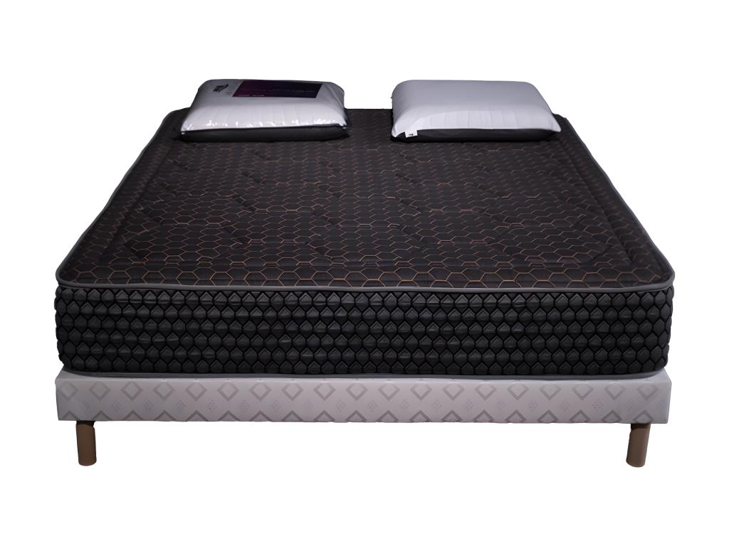 Nobellea Black Memory Foam Mattress Set - 140x190cm and 2 Visco Pillows 60x60cm - White Slatted Base QYZS04864