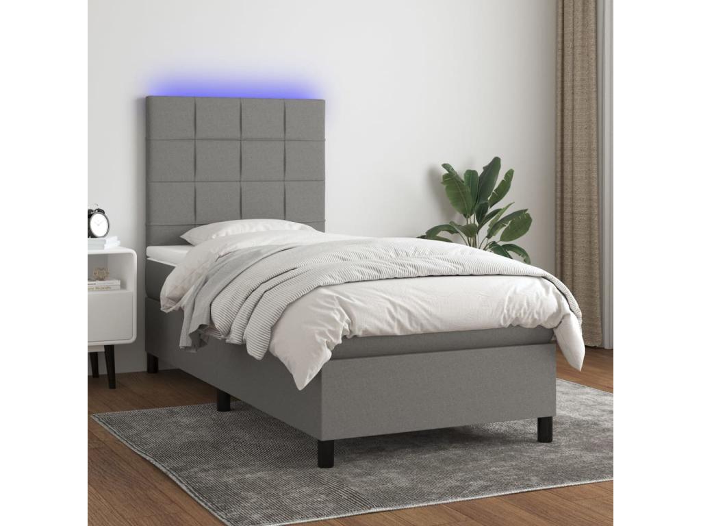 Upholstered bed base with mattress and LED lighting, dark grey, 90x190cm, fabric JUDR55096