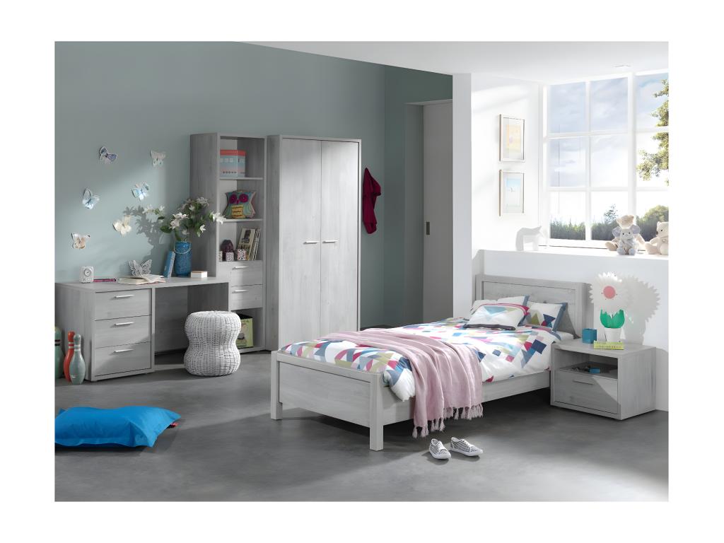 Bedside table for baby and child's room with drawer and niche, Boisona collection, grey wood effect color, SNJQ95196