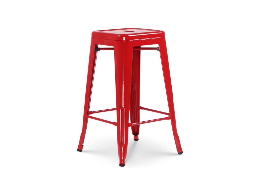 Set of 4 industrial-style glossy red metal bar stools - Backless - Height 66 cm DYMA03831