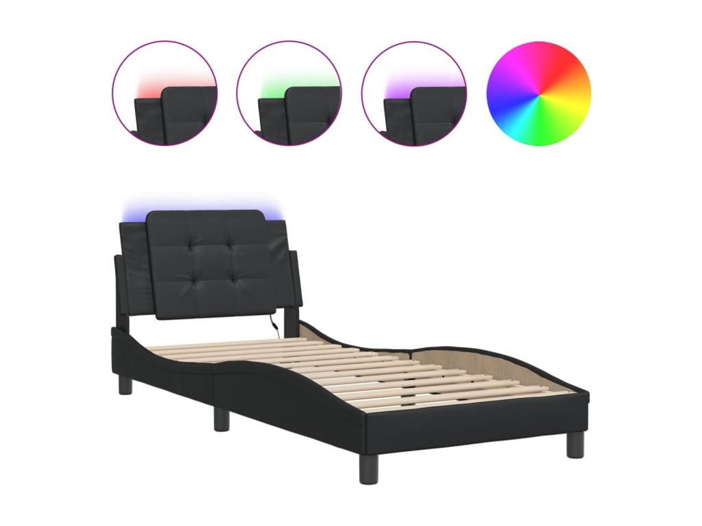 Bed frame with LED lighting, mattress not included, black, 80x200 cm QZMB15415