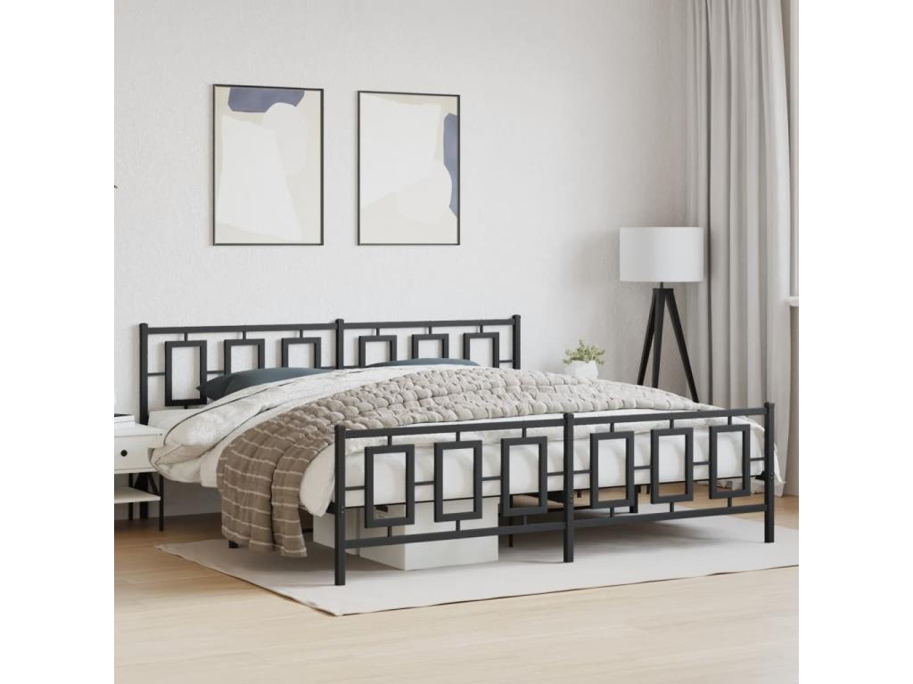 Metal bed frame with headboard and footboard, black, 193x203 cm, YEZS28101