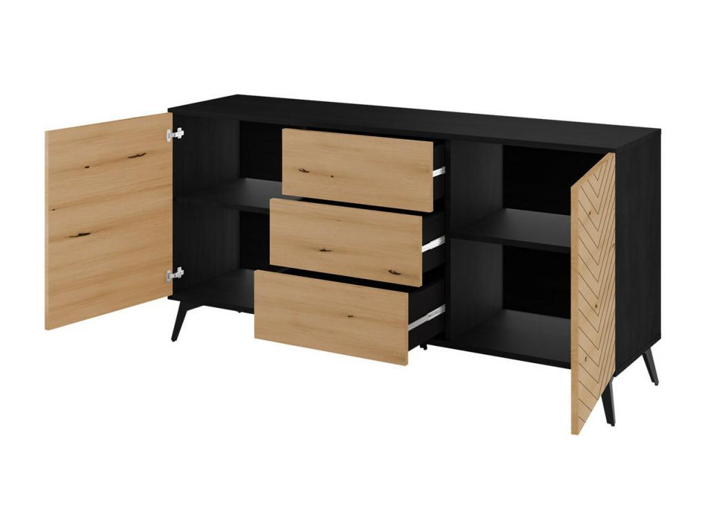 Nobellea 104 Chest of Drawers, Black - Light Oak, with Drawers and Doors, 3 Drawers, 77cm, DYUS59087