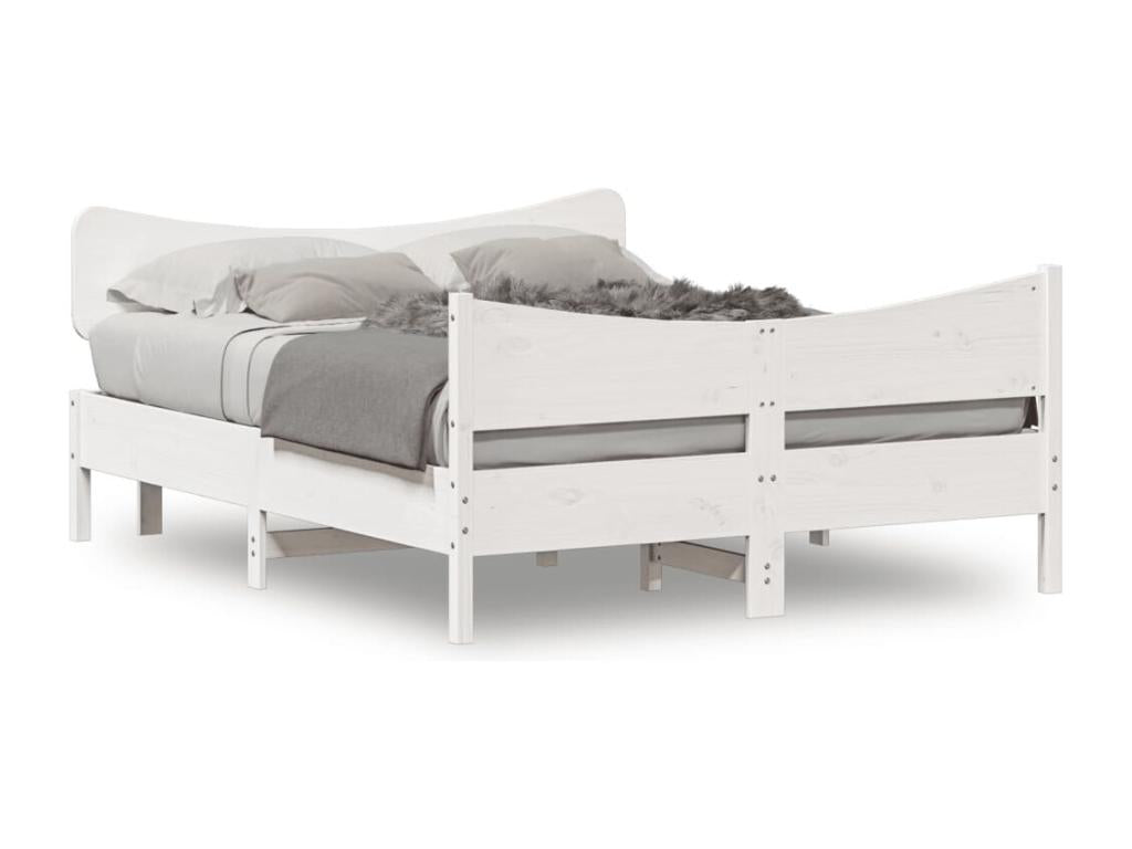 Bed frame with white headboard, 135x190 cm, solid pine wood, ALIW32873