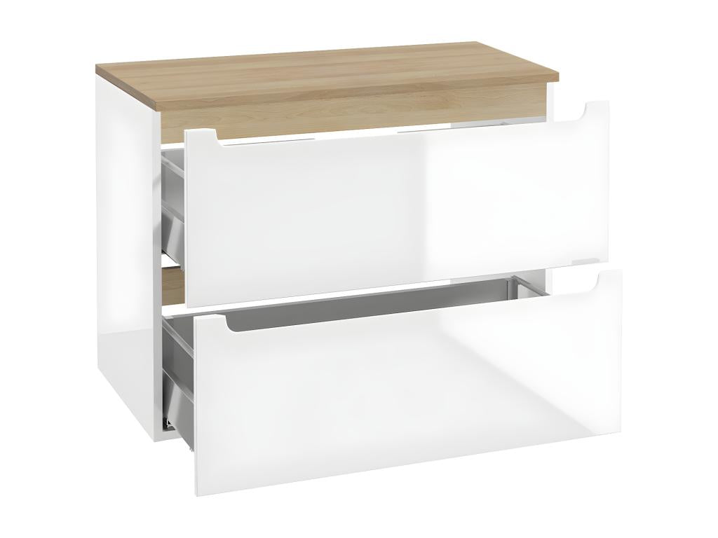 80cm vanity unit with 2 drawers, Boisona White and Wood countertop XQCM57962