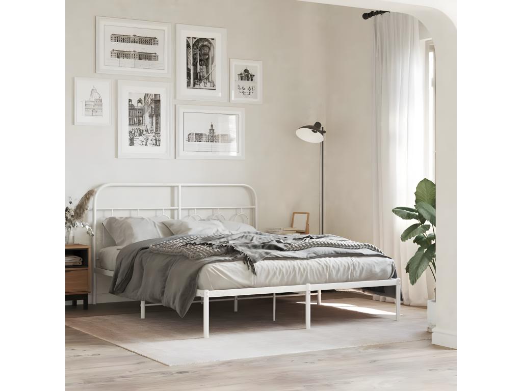 Metal bed frame with white headboard 150x200 cm YFAY09524