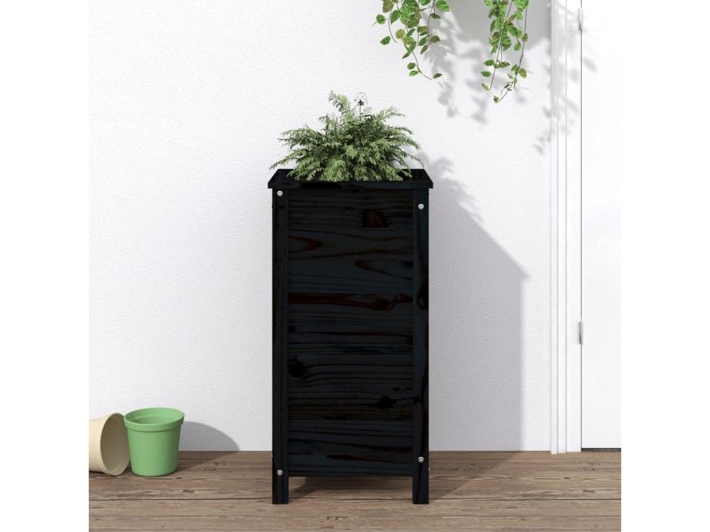 Black planter 40x40x78 cm solid pine wood ZMUC70574