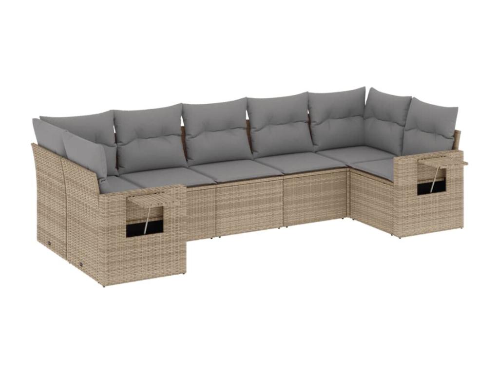 Garden furniture set with cushions, 7 pieces, beige woven resin, FCLF35079