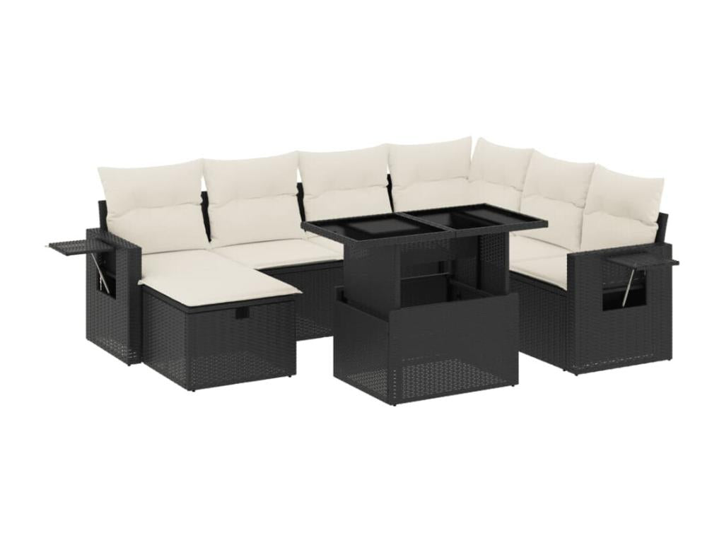 8-piece garden furniture set with cushions, black resin wicker ABXM98951