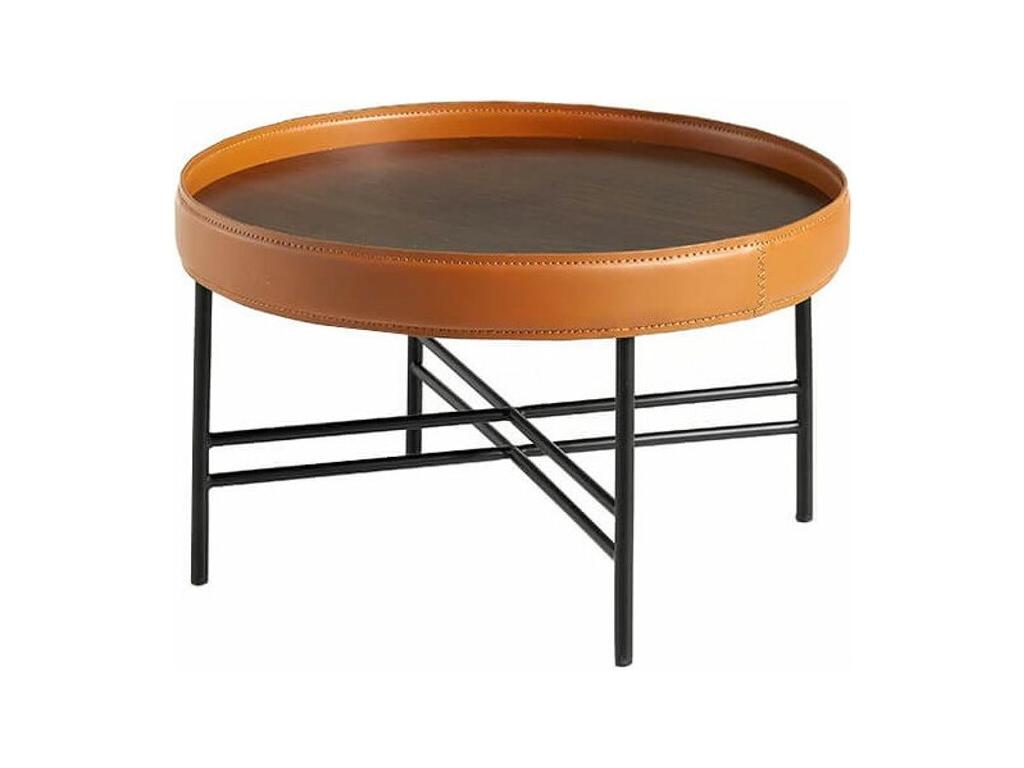 Boisona TYAZ68777 round side table in light brown and black walnut wood