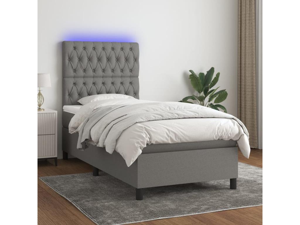 Dekonao bed base with mattress and LED, Dark Grey, 90x190cm QNRE86586