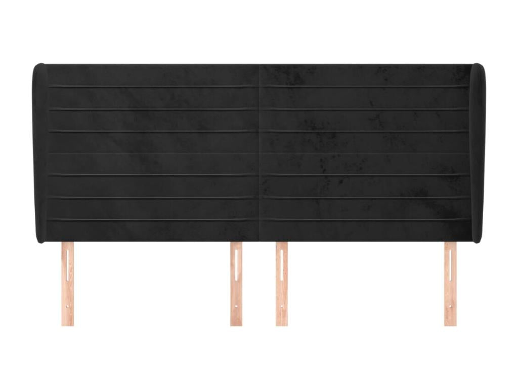 Headboard with wings, Black, 203x23x118/128 cm, Velvet, ZRPO24322
