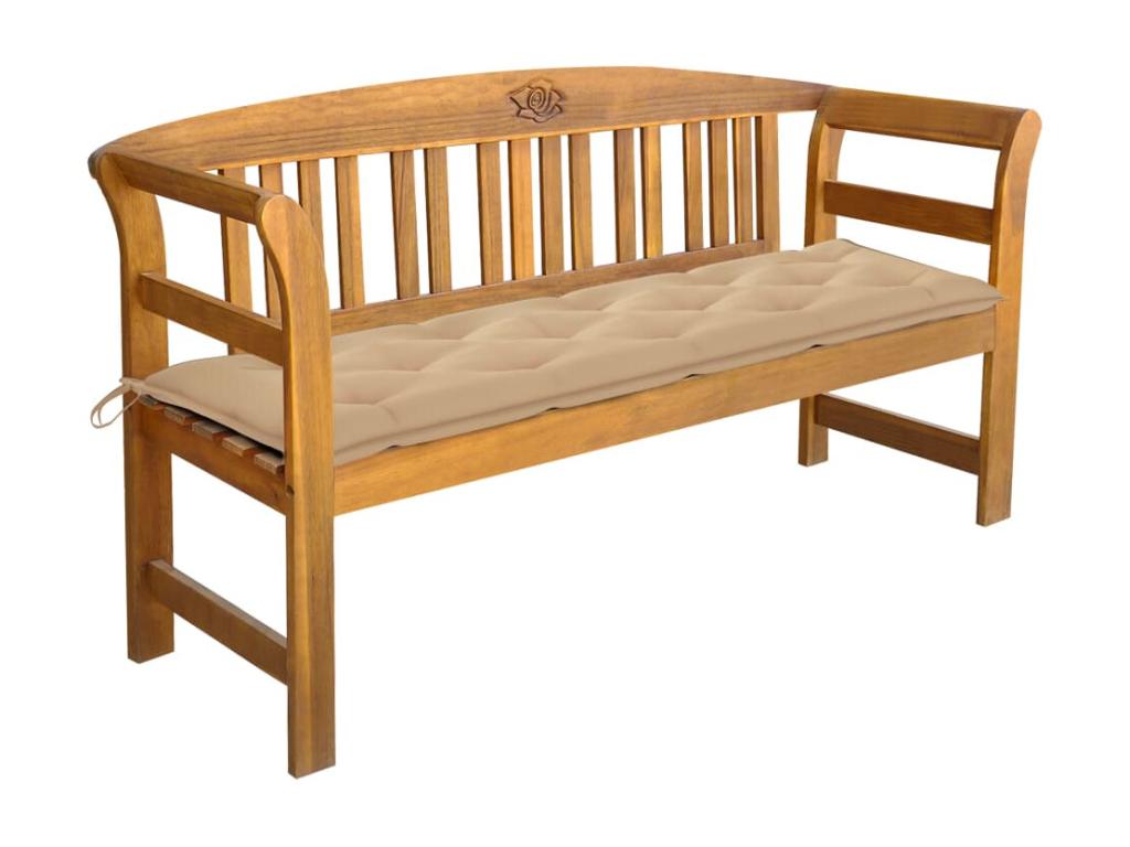 Garden bench with cushion, 157cm, solid Nobelea wood, 4 QTXC56031
