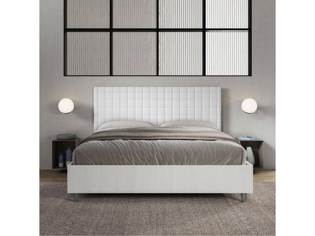 Container double bed 160x190 white ash Burmy headboard in white faux leather YUIN55287