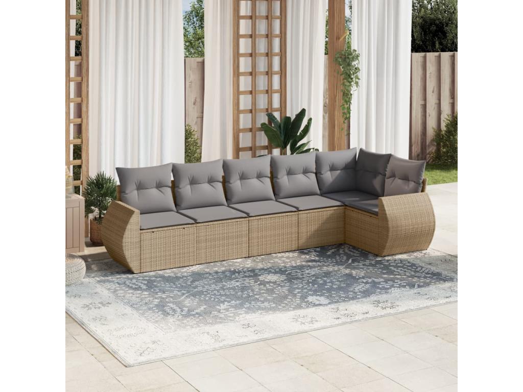 Garden furniture set with cushions, 6 pieces, beige woven resin, GWXH58186
