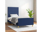 Bed frame with headboard, blue, 90x190 cm, fabric, KPJS86110