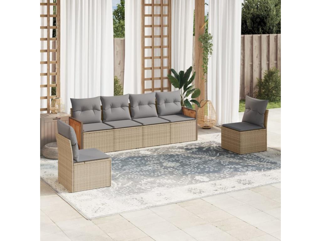 Garden furniture set with cushions, 6 pieces, beige woven resin ZQJN89550