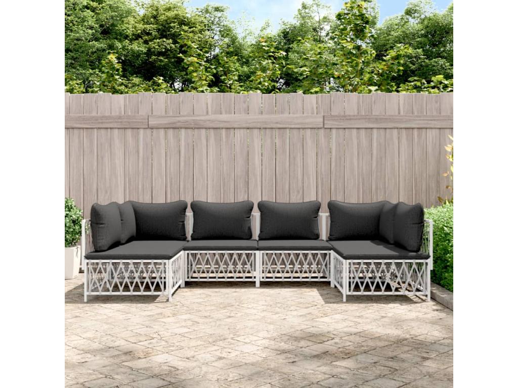 Garden furniture set with cushions, 6 pieces, white steel QUBX81803