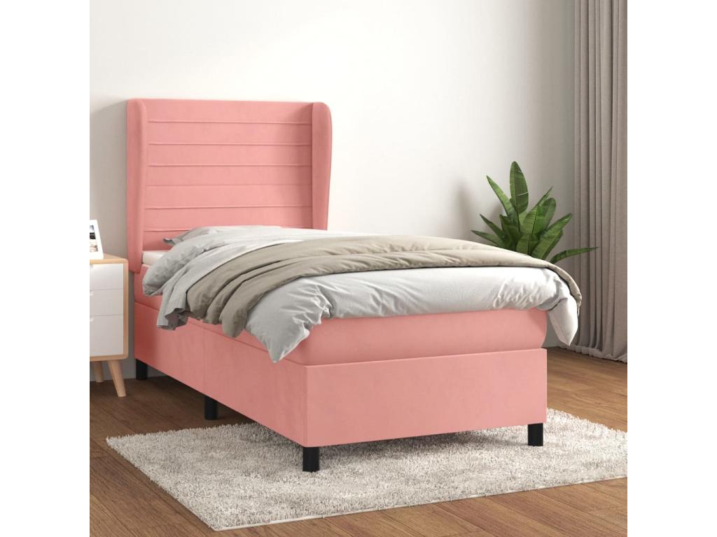 Upholstered bed base and mattress, Pink, 80x200 cm, Velvet, RXAP66858