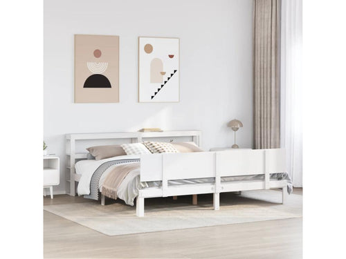 White bed frame and headboard 200x200 cm solid pine wood PIBT73048