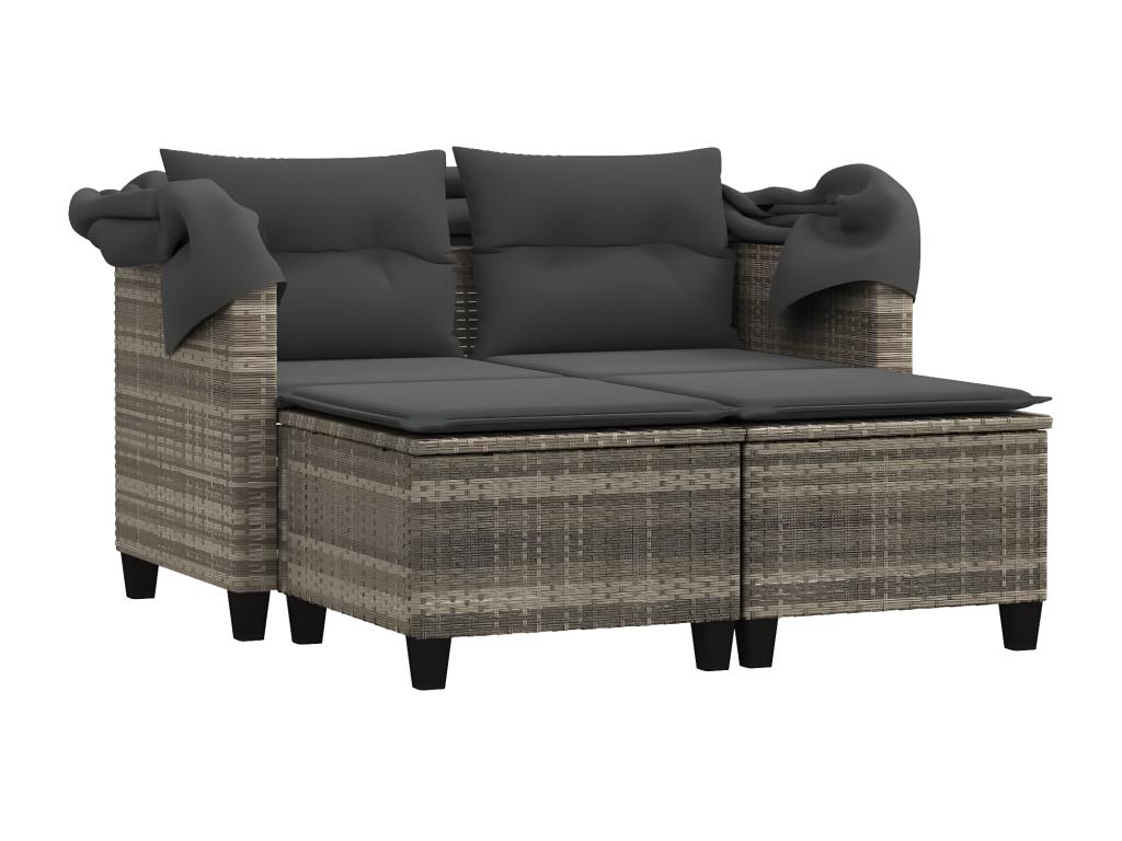 2-seater garden sofa and canopy with light grey rattan stools JBVL62486