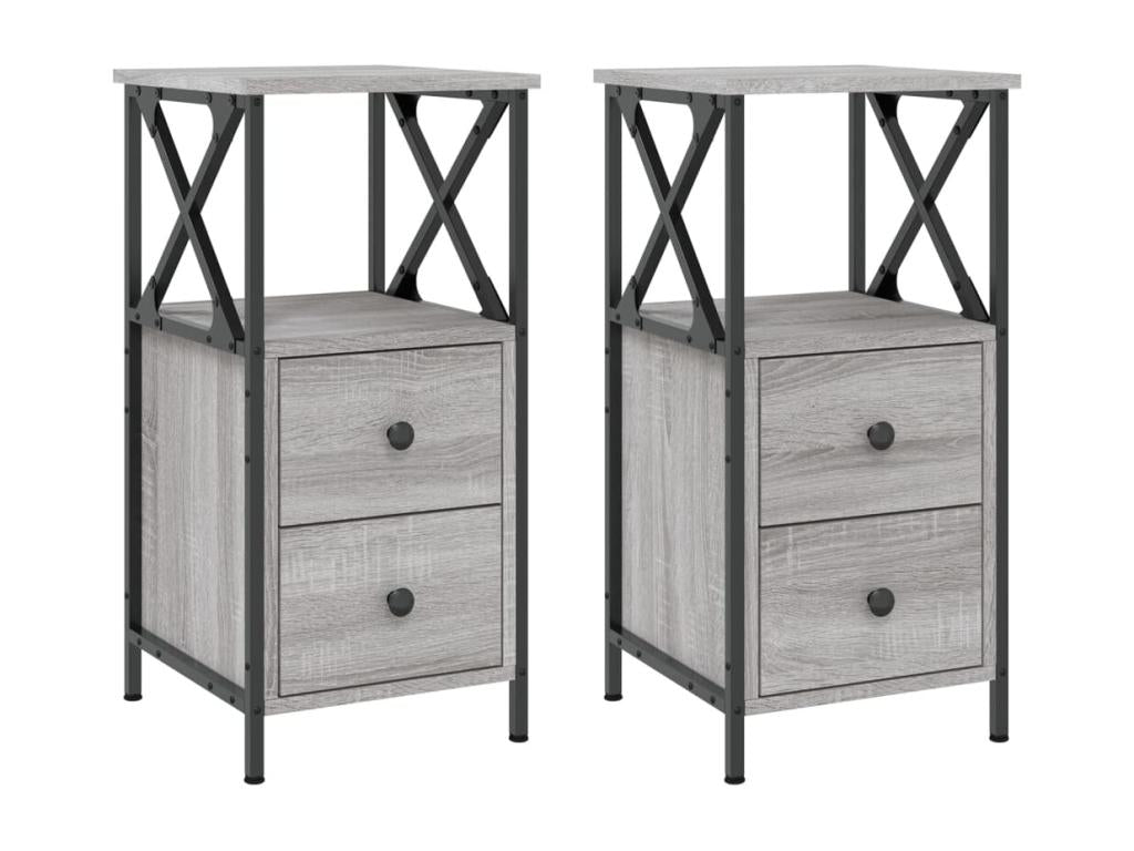 Boisona 2-piece bedside tables, grey, 34x35.5x70cm, engineered wood, FCGW81184