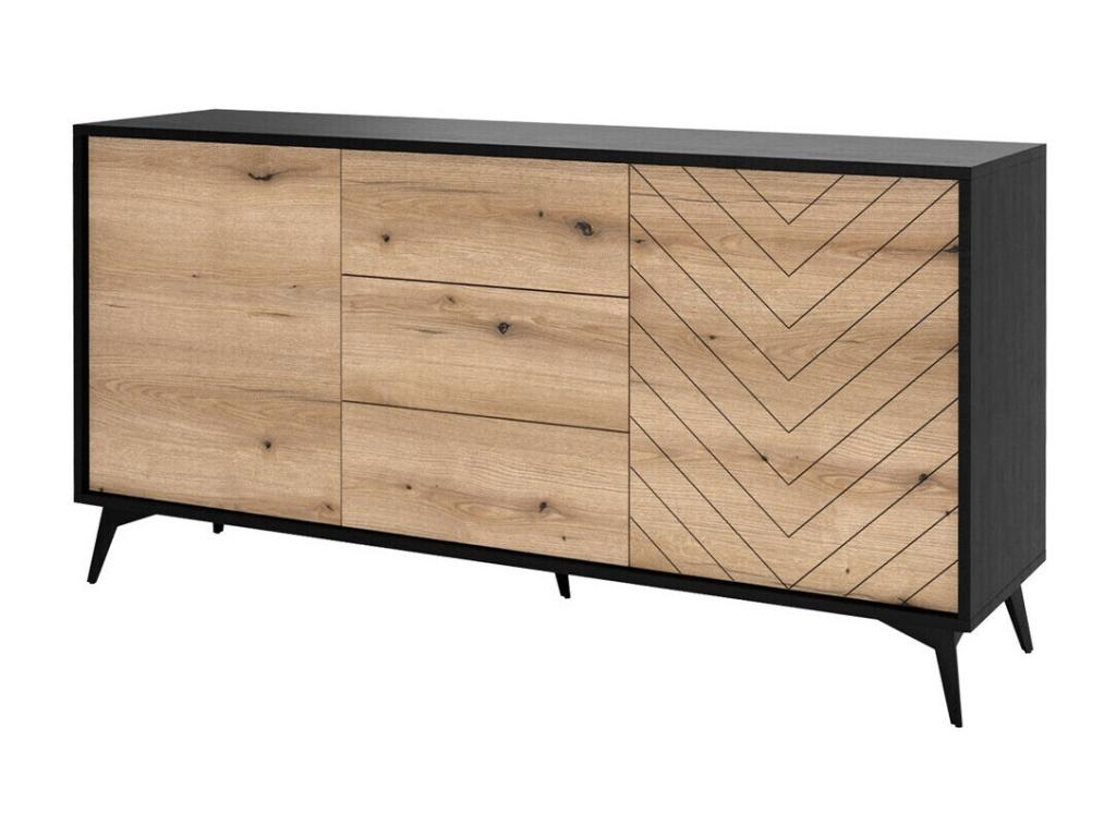 Nobellea 104 Chest of Drawers, Black - Light Oak, with Drawers and Doors, 3 Drawers, 77cm, DYUS59087