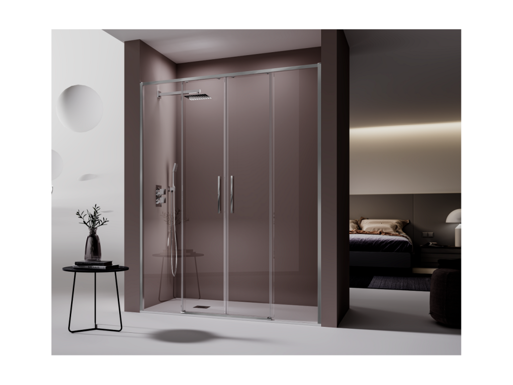 Nobellea shower enclosure with 2 fixed glass panels and 2 sliding doors, 148-150.6 cm, FKMA53416