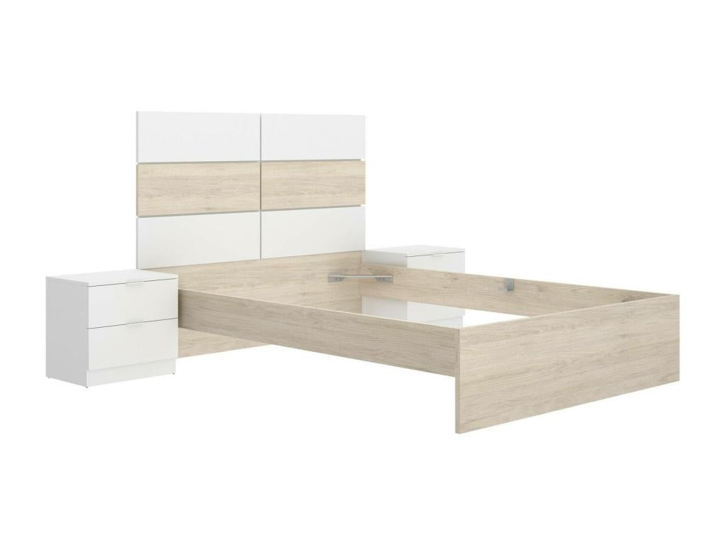 Nobellea Double Bed Slatted Base for Bedroom Bedding by Bedroom Mattress Support 267x205 h122 cm White and Light Oak DYLO81314